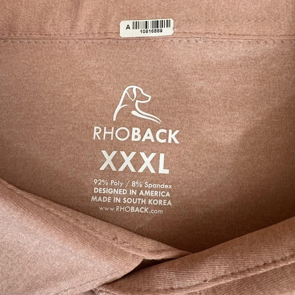 Rhoback Polo Shirt Mens 3XL Pink Solid Logo Golf Performance Short Sleeve - Picture 4 of 7